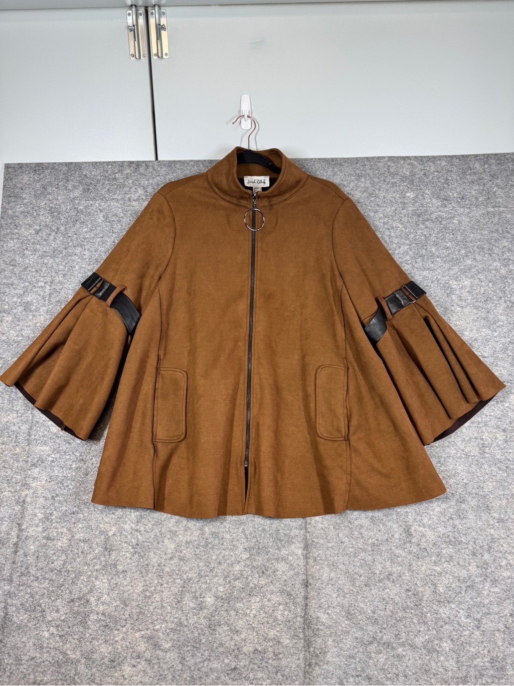 Joseph Ribkoff Faux Suede Jacket Brown Size 12 Bell Sleeve Quiet Luxury Career